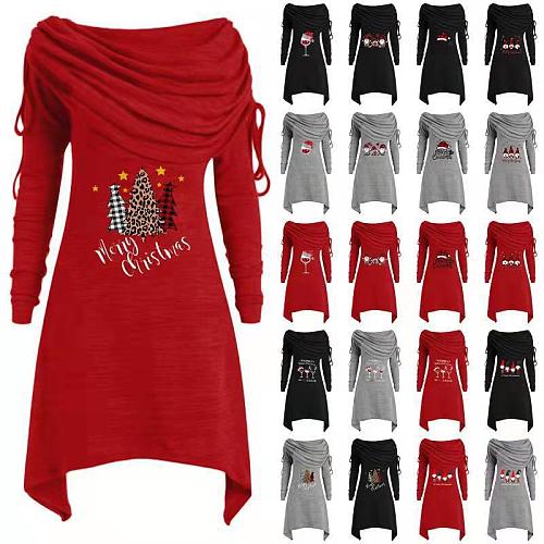 Long Sleeve Ruched Irregular Hem Christmas Dress KLF-21130-14