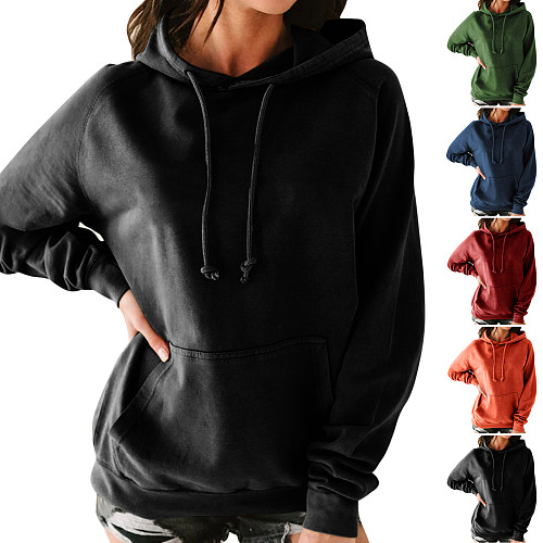 Solid Long Sleeve Drawstring Pullover Sweatshirts KLF-21129