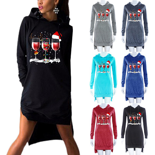 Christmas Print Loose Hoodies Sweatshirts Dress KLF-96-2