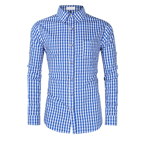 Mens Business Casual Long Sleeve Classic Plaid Shirt WYMY-190604