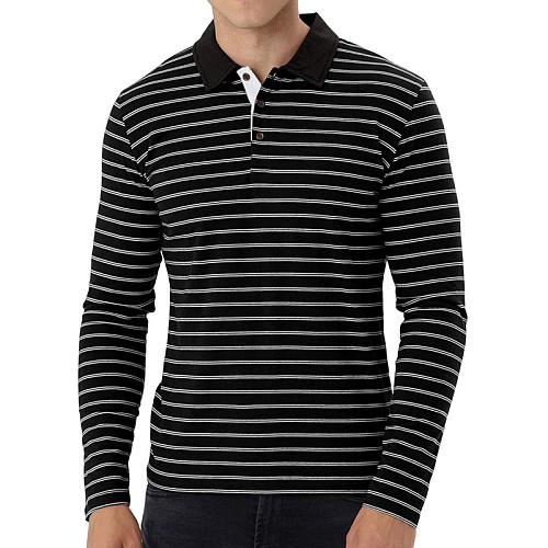 Mens Striped Long Sleeve Casual Polo Shirts WYMY-200525