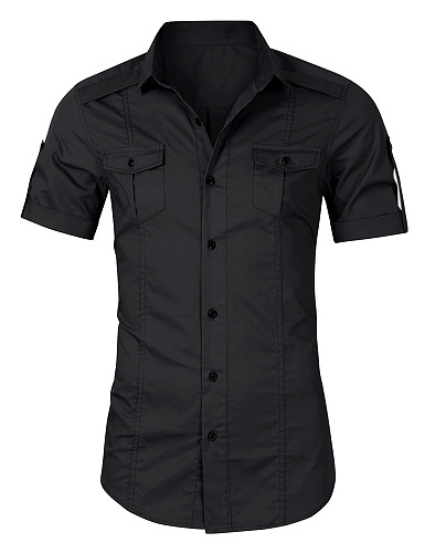 Men's Short Sleeve Buttons Solid Color Slim Fit Shirts WYMY-013
