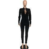 Workout Solid Long Sleeve Front Zipper Skinny Jumpsuit YFS-10038
