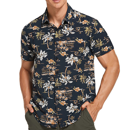 Mens Short Sleeve Floral Print Beach Hawaiian Shirt WYMY-21317
