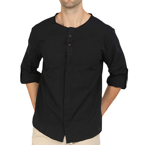 Men's Cotton Linen Long Sleeve Button Retro Shirts WYMY-190615