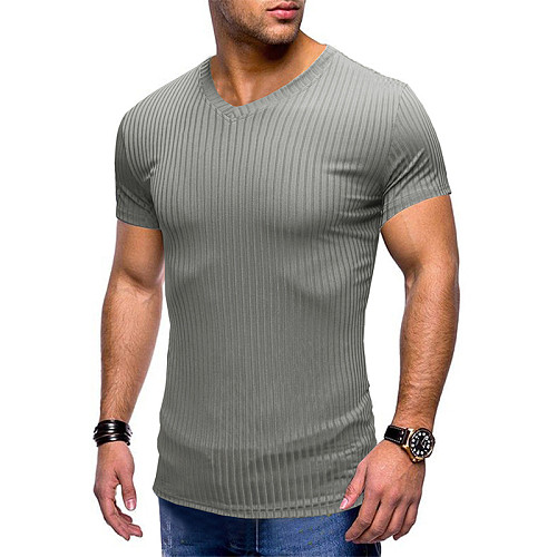 Men V Neck Short Sleeve Knitted Fitness T Shirt WYMY-2206