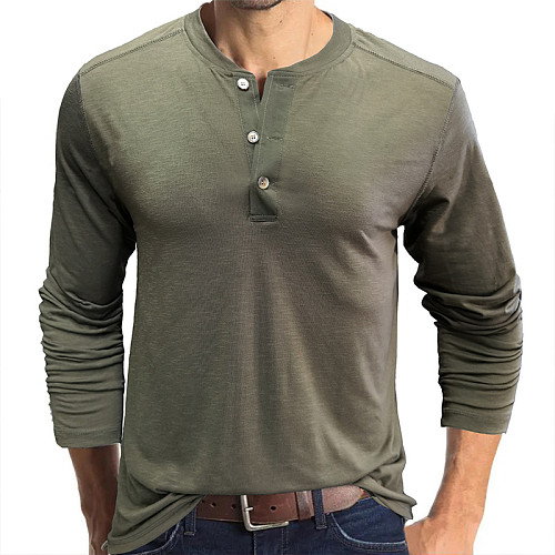 Men Solid Long Sleeve Slim Button Henley T-shirts WYMY-210812