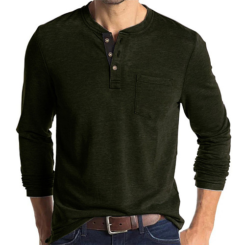 Men Casual Solid Color Henry Collar T Shirt WYMY-210916