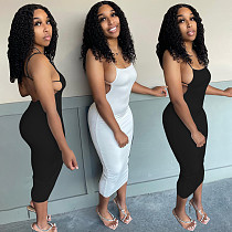 Low Neck Strap Backless Solid Bodycon Maxi Dresses WT-9186