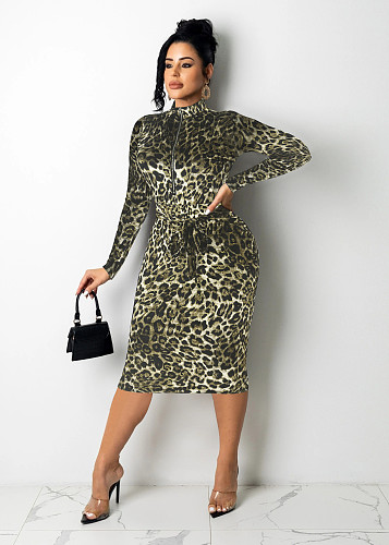 Leopard Print Velvet Long Sleeve Party Dress MZ-2669
