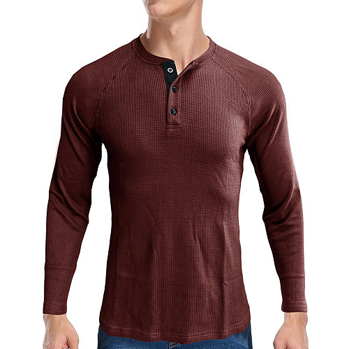 Men Henry Collar Slim Fit Long Sleeve T Shirt WYMY-21420