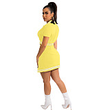 Short Sleeve Baseball Jacket Split Mini Skirt Set XUH-5092