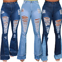 Patchwork Ripped High Waist Push Up Flare Jeans HSF-2585