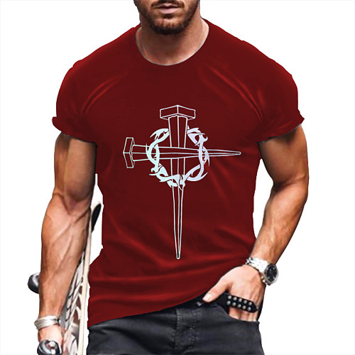 Men Cross Printed Short Sleeve Oversized T Shirt YANH-301825