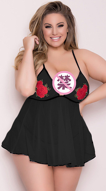 Plus Size See-through Sheer Strappy Babydoll Set