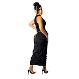 Side Drawstring Pleat Adjustable Length Skirt HANI-075