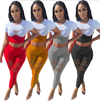 Short Sleeve Hole Crop Top and Legging Sets SD-2104