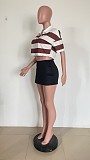 Striped Short Sleeve Loose Pullover Top HMS-5534