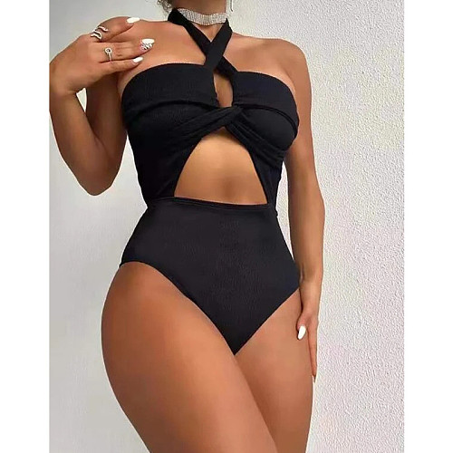 Halter Neck Hollow Out One-Piece Swimsuits TENGW-11015