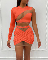 Mesh Patchwork One Shoulder Crop Top Mini Skirt Set OY-6281