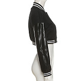 Faux Leather PU Patchwork Baseball Jacket YME-06466