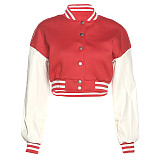 Faux Leather PU Patchwork Baseball Jacket YME-06466
