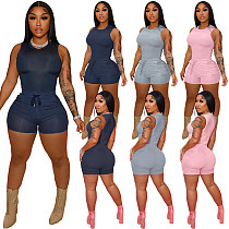Gym Clothing Sleeveless Solid Color Vest Shorts Set HT-6083