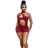 Solid Clubwear One Shoulder Hollow Out Rompers MEY-20790