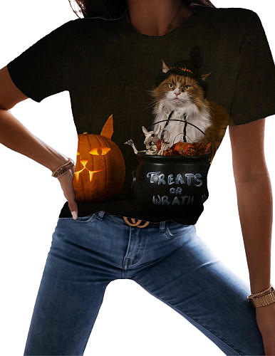 Short Sleeve 3D Cat Print O-Neck Harajuku T Shirt YANH-302097