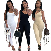 Knitted Spaghetti Strap Open Back Skinny Jumpsuit SMD-82089