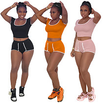 Gym Sports Short Sleeve Crop Top and Shorts Set FE-217