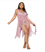 Vacation Hollow Sleeveless Tassel Beach Dress TR-1201