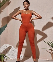 Knitted Spaghetti Strap One Piece Fitness Jumpsuit BGN-236