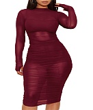Sexy Perspective Mesh Midi Dress+Vest+Shorts 3 Pieces Sets MZ-2482