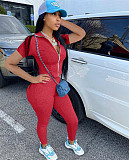 Short Sleeve Zipper Top and Skinny Pants Sweatsuits KY-3115
