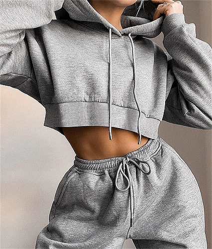 Women Casual Hoodie Crop Tops Sweatpants Outfits Tracksuit SFY-175