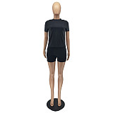 Solid Short Sleeve O-Neck T-Shirts+Shorts Sets WSM-5304