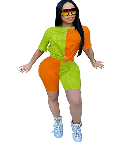 2020 Summer Women Splicing Sporty Two Pieces Short Suits WSM-5140
