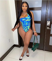 Backless Printed Halter Bandage One Piece Swimsuit MAE-2133