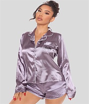 Winter Long Sleeve Button-up Top Shorts Loose Nightwear Suit ME-757