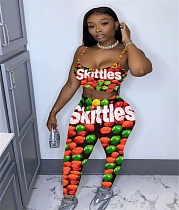Women's Gushers Snickers Skittle Halter Top Bodycon Pants Suit SHD-9324