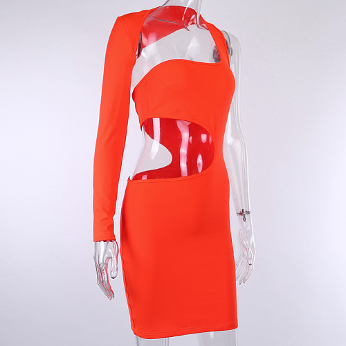 Cut Out One Shoulder Long Sleeve Bodycon Dress FL-96176