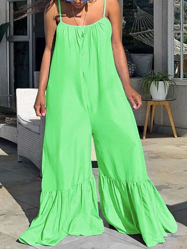 Solid Casual Loose Sleeveless Wide Leg Jumpsuits TB-5246