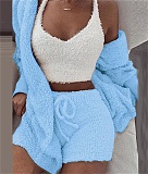 Plush Cardigan Coat+Shorts+Crop Top 3 Piece Set OYW-20206