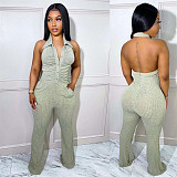 Knit Ribbbed Backless Halter Bodycon Jumpsuit MOF-6689
