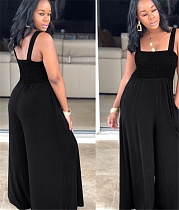 Solid Sleeveless Strap Loose Wide Leg Jumpsuit WZ-8210