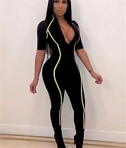 Short Sleeve Front Zipper Bodycon Gym Jumpsuit ORY-5091-1
