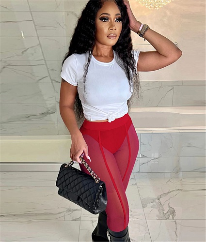 Mesh Patchwork Elastic Body-Shaping Pencil Pants CH-8222