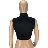 Y2k Turtleneck Embroidery Side Cut Out Crop Tops MN-9330