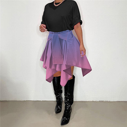 Gradient Print Streetwear Lace Up Irregular Skirts CYAO-81052